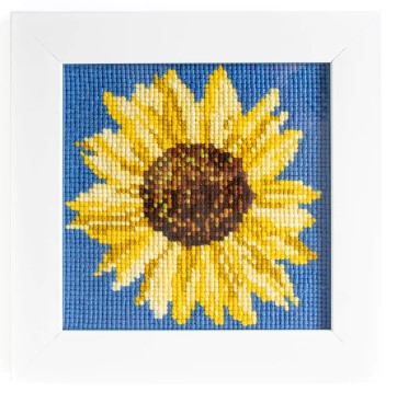 click here to view larger image of Sunflower Mini Kit - Blue Background (needlepoint kits)