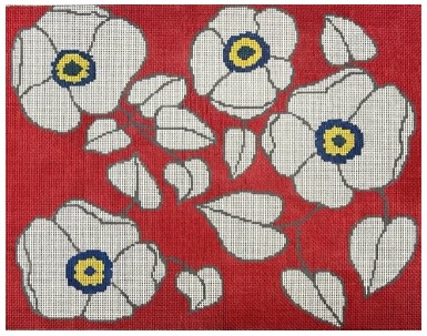 click here to view larger image of White Flowers on Red (hand painted canvases)