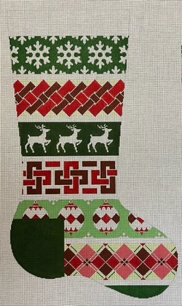click here to view larger image of Red/Green Snowflake Stocking (hand painted canvases)