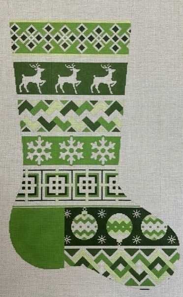 click here to view larger image of Green Diamonds Stocking (hand painted canvases)