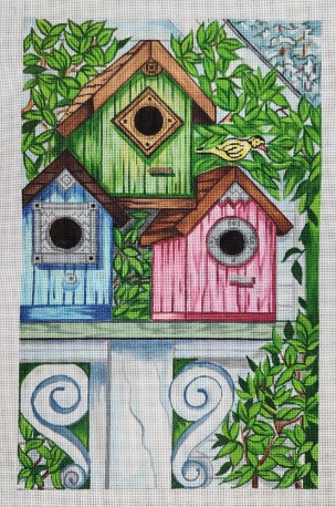 click here to view larger image of Bird House Trio (hand painted canvases)