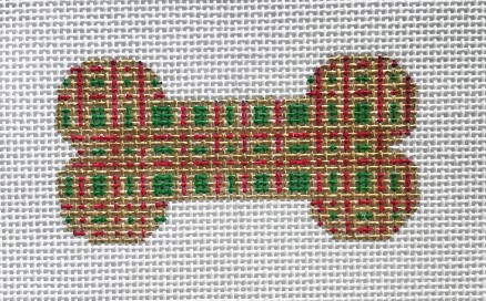 click here to view larger image of Red/Green/Gold Plaid Dog Bone (hand painted canvases)