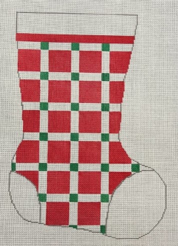 click here to view larger image of Red/White/Green Check Stocking (hand painted canvases)