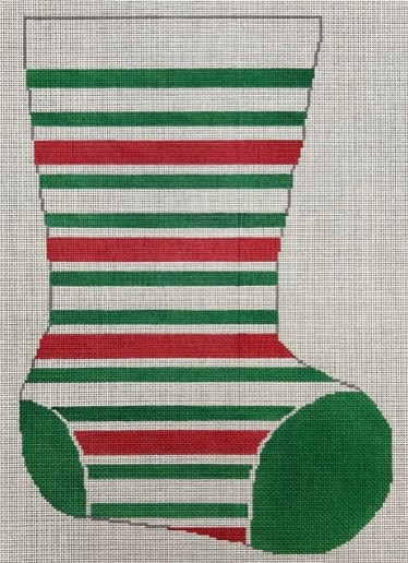 click here to view larger image of Red/White/Green Stripe Stocking (hand painted canvases)