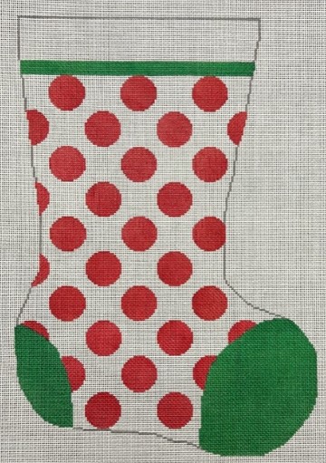 click here to view larger image of Red/White Dots Stocking (hand painted canvases)