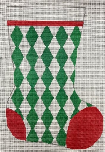 click here to view larger image of Green/White Diamond Stocking (hand painted canvases)