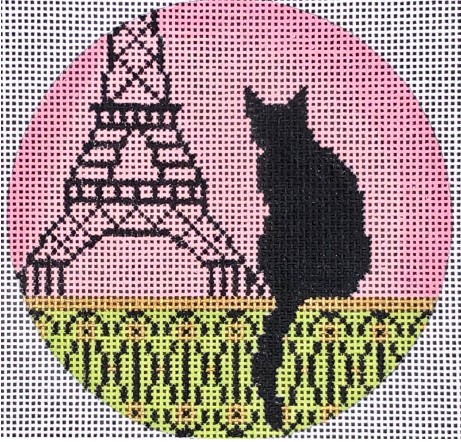 click here to view larger image of Paris Cat Travel Round (hand painted canvases)