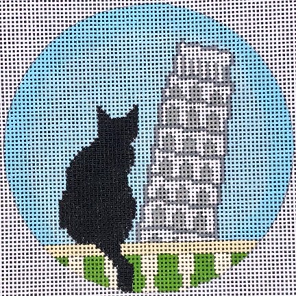 click here to view larger image of Pisa Cat Travel Round (hand painted canvases)