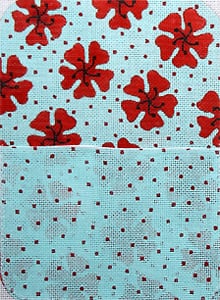 click here to view larger image of Petite Clutch - Red Flowers w/Blue Background (hand painted canvases)