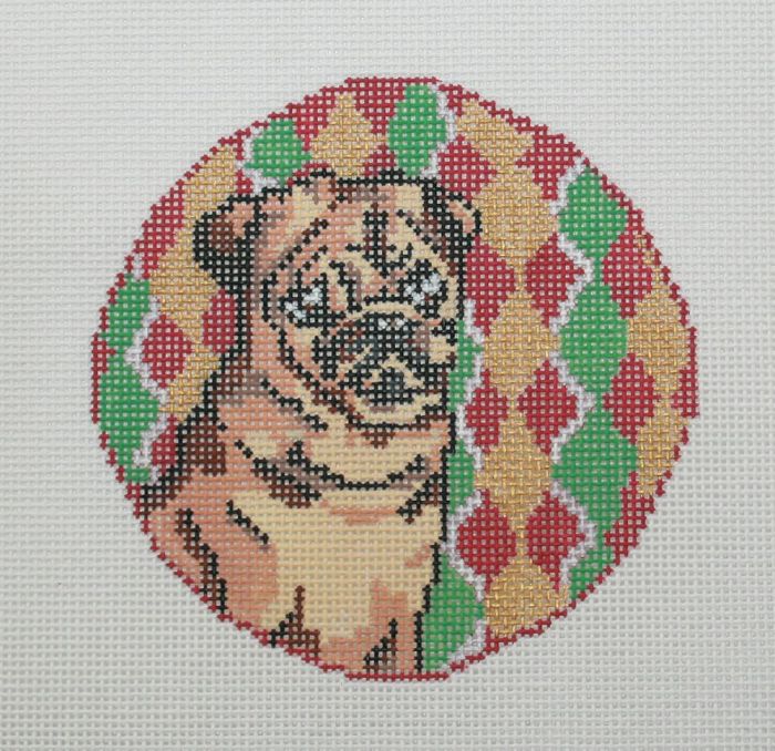 click here to view larger image of Brown Pug - Round  (hand painted canvases)