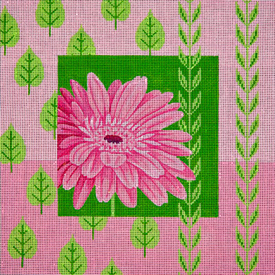 click here to view larger image of Pink Daisy & Leaves on Pink (hand painted canvases)