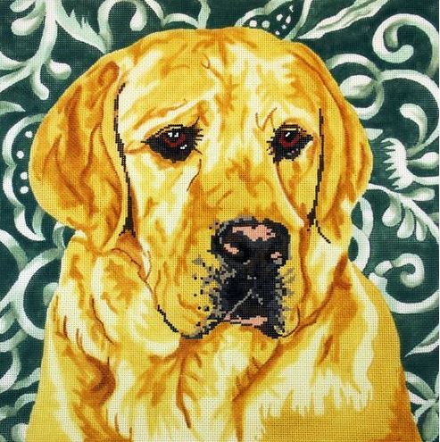 click here to view larger image of Yellow Lab/Silk Background (hand painted canvases)