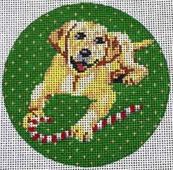 click here to view larger image of Yellow Lab w/Candy Cane Ornament  (hand painted canvases)