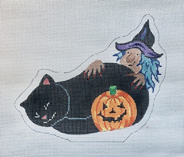 click here to view larger image of Black Cat/Pumpkin/Witch (hand painted canvases)