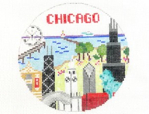 click here to view larger image of Chicago Travel Round (hand painted canvases)