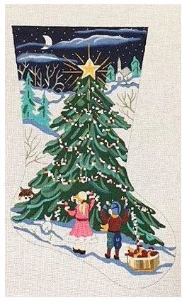 click here to view larger image of Decorating the Tree Stocking - 13M (hand painted canvases)