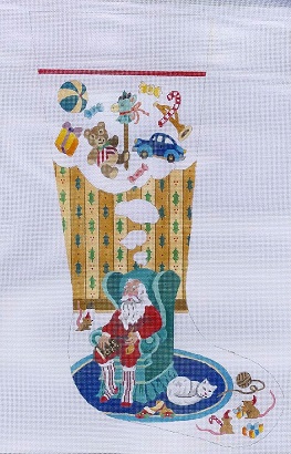 click here to view larger image of Santa Sitting in Chair/Toys Stocking (hand painted canvases)