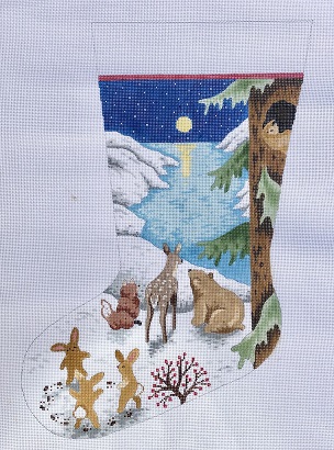 click here to view larger image of Forest Animals/Night Snow Scene Stocking (hand painted canvases)