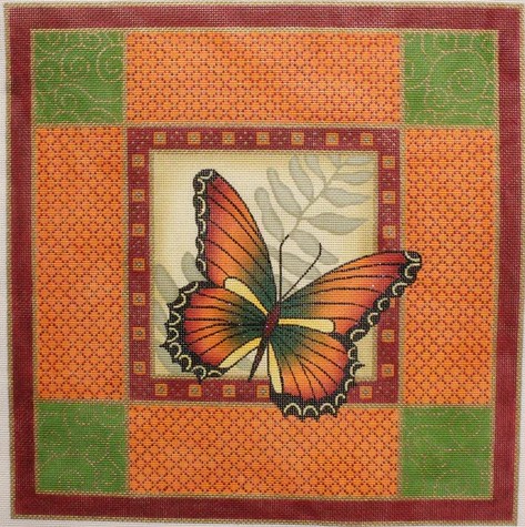 click here to view larger image of Oriental Butterfly and Orange Diamonds (hand painted canvases)