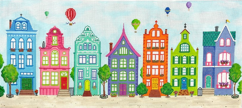 click here to view larger image of Colorful Row Houses w/Hot Air Balloons (hand painted canvases 2)
