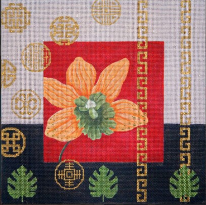 click here to view larger image of Orange Orchid and Coins (hand painted canvases)
