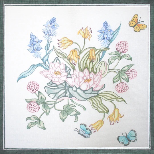 click here to view larger image of Dahlias and Lilies Pillow (hand painted canvases)