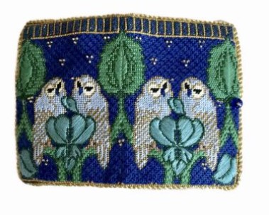 click here to view larger image of Blue Owls Needle Case (hand painted canvases)