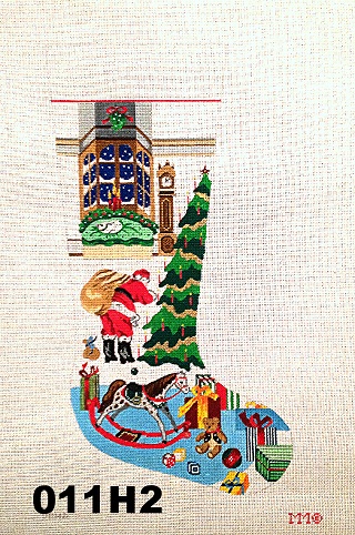 click here to view larger image of Santa Putting Presents Under Tree/Blue Rug Stocking (hand painted canvases)