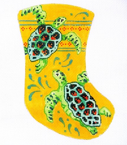 click here to view larger image of Two Sea Turtles/Yellow Background Mini Stocking (hand painted canvases)