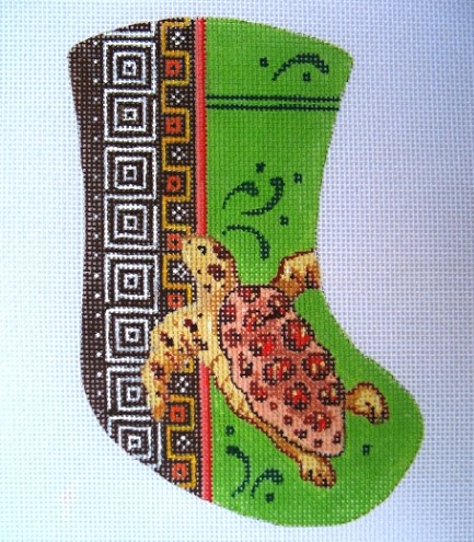 click here to view larger image of Sea Turtle/Mosaic Lime Green Mini Stocking (hand painted canvases)