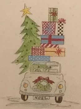 click here to view larger image of Blue Car w/Tree and Gifts (hand painted canvases)