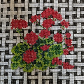 click here to view larger image of Red Geraniums on Lattice (hand painted canvases)
