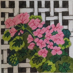 click here to view larger image of Pink Geraniums on Lattice (hand painted canvases)