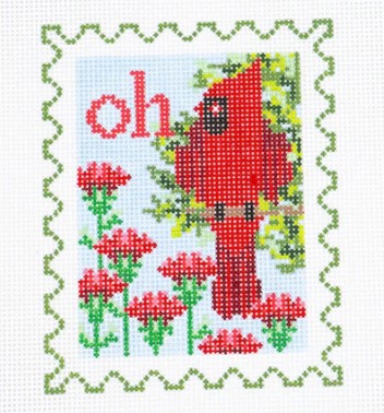 click here to view larger image of Stamp - Ohio State Bird & Flower  (hand painted canvases)