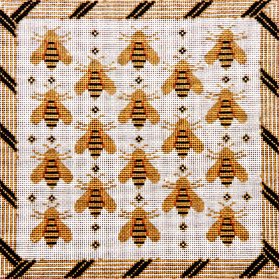 click here to view larger image of Bees and Braid on White (hand painted canvases)