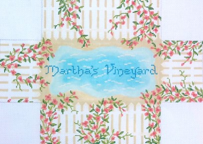 click here to view larger image of Rose Picket Fence and Beach Brick Cover  (hand painted canvases 2)