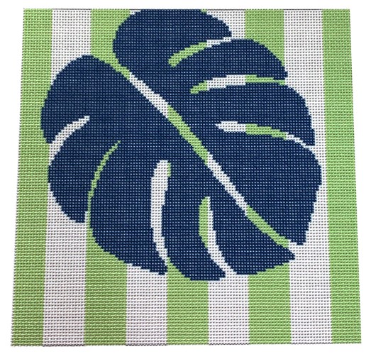 click here to view larger image of Monstera Stencil on Lime Square (printed canvas)