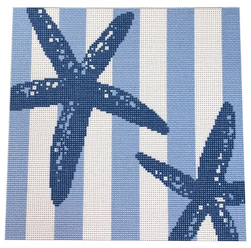 click here to view larger image of Starfish Stencil on Blue Square (printed canvas)