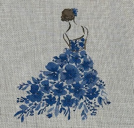 click here to view larger image of Lady w/Blue Flowers - 6x5" (printed canvas)