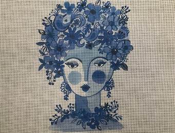 click here to view larger image of Head w/Blue Flowers  (printed canvas)