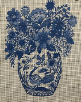 click here to view larger image of Blue Vase w/Bunch of Blue Flowers   (printed canvas)