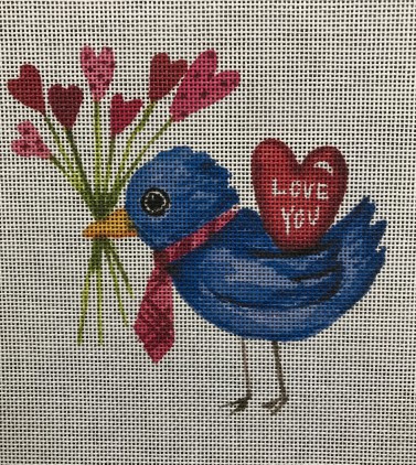 click here to view larger image of Blue Bird w/Hearts (printed canvas)