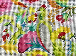 click here to view larger image of Stylized Lizard/Parrot/Flora (hand painted canvases)