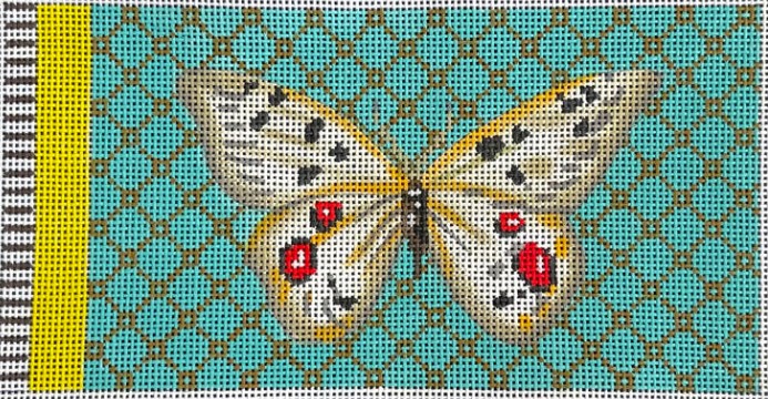 click here to view larger image of White Butterfly on Turquoise Eyeglass Case (hand painted canvases)