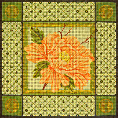 click here to view larger image of Oriental Peony w/Green Borders (hand painted canvases)