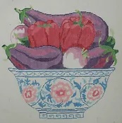 click here to view larger image of Eggplant Peppers and Turnips in a Bowl (hand painted canvases)