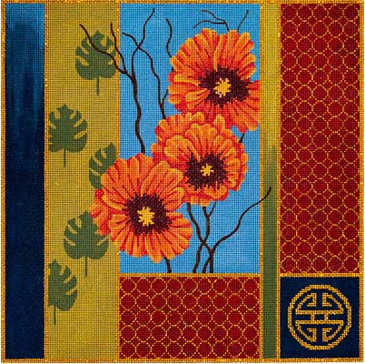 click here to view larger image of Orange Poppies and Palm Leaves (hand painted canvases)