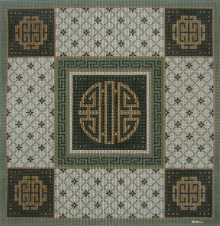 click here to view larger image of Coins w/Green Oriental Borders (hand painted canvases)