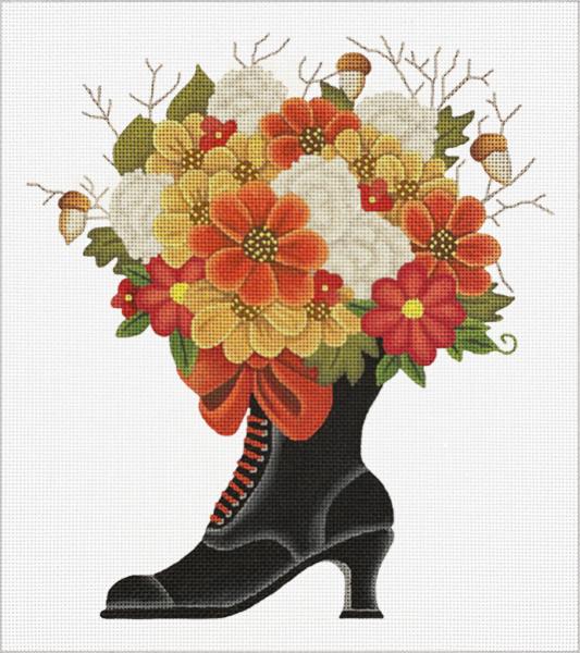 click here to view larger image of Acorn Witch Boot Bouquet (hand painted canvases)