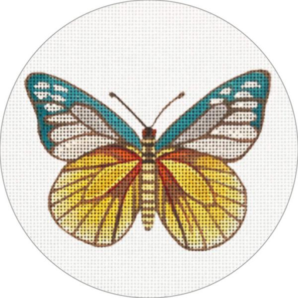 click here to view larger image of Yellow/Turquoise Butterfly Ornament (hand painted canvases)